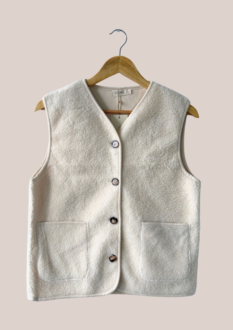 Gilet femme senior Vicky écru sans manches vue de face - forESTIME