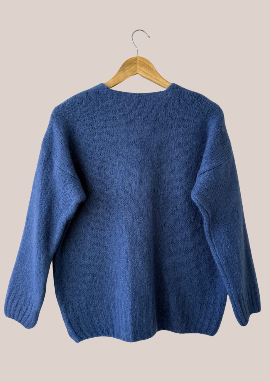 Pull femme senior, Gaelle bleu jean. Manches longues vue de dos - forESTIME