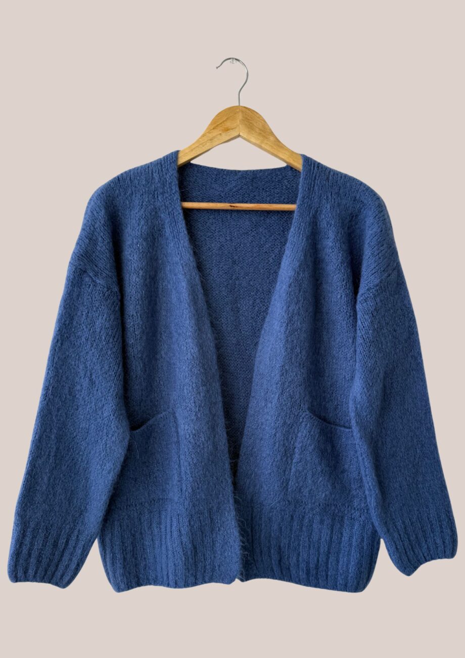 Pull Gaelle femme bleu jean, manches longues pour senior vue de face - forESTIME
