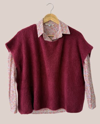 Pull forme poncho bordeaux, sans manches -forESTIME