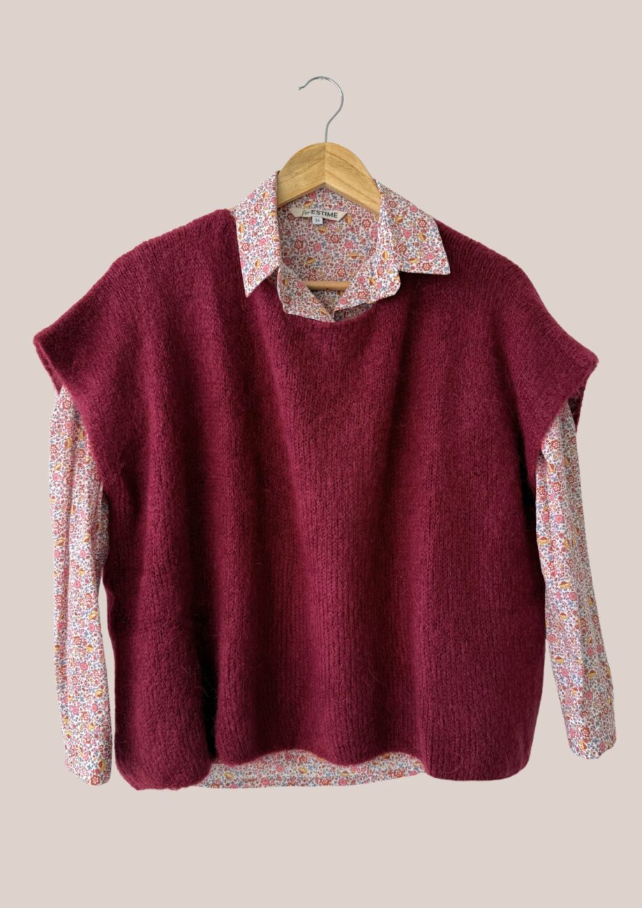 Pull forme poncho bordeaux, sans manches -forESTIME