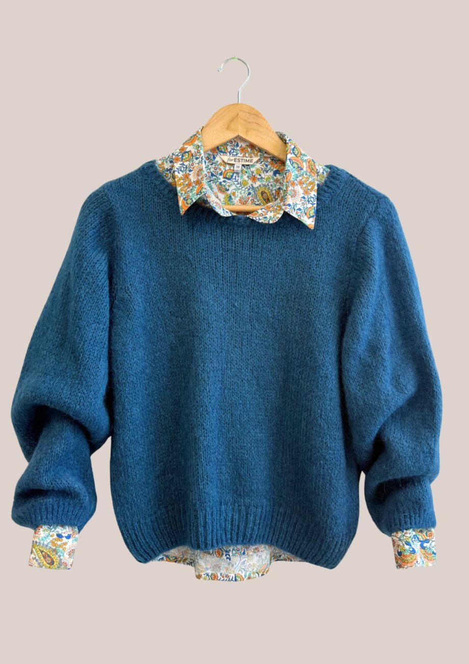 Gilet manches longues Pascaline coloris bleu pétrole avec chemise - forESTIME