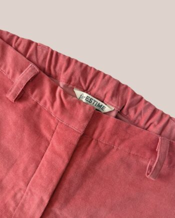 Pantalon droit Pauline, coloris Rose Blush en velours côtelé très fin - forESTIME