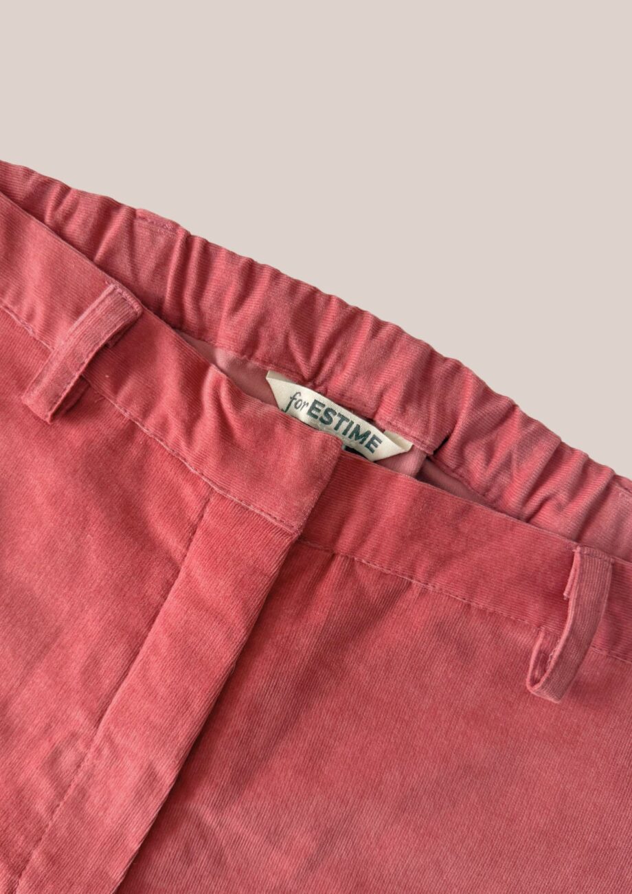 Pantalon droit Pauline, coloris Rose Blush en velours côtelé très fin - forESTIME
