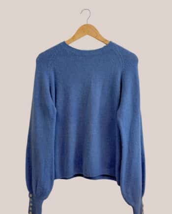 pull Adélie vue de face, coloris bleu jean avec manches longues - forESTIME
