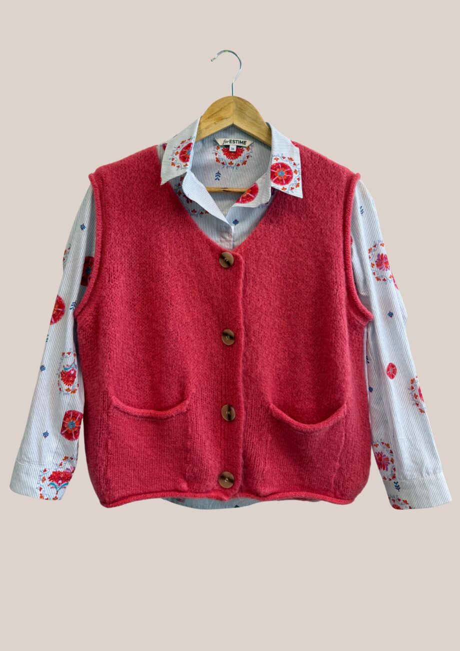 Gilet femme senior Laurine de coloris rose blush sans manches - forESTIME