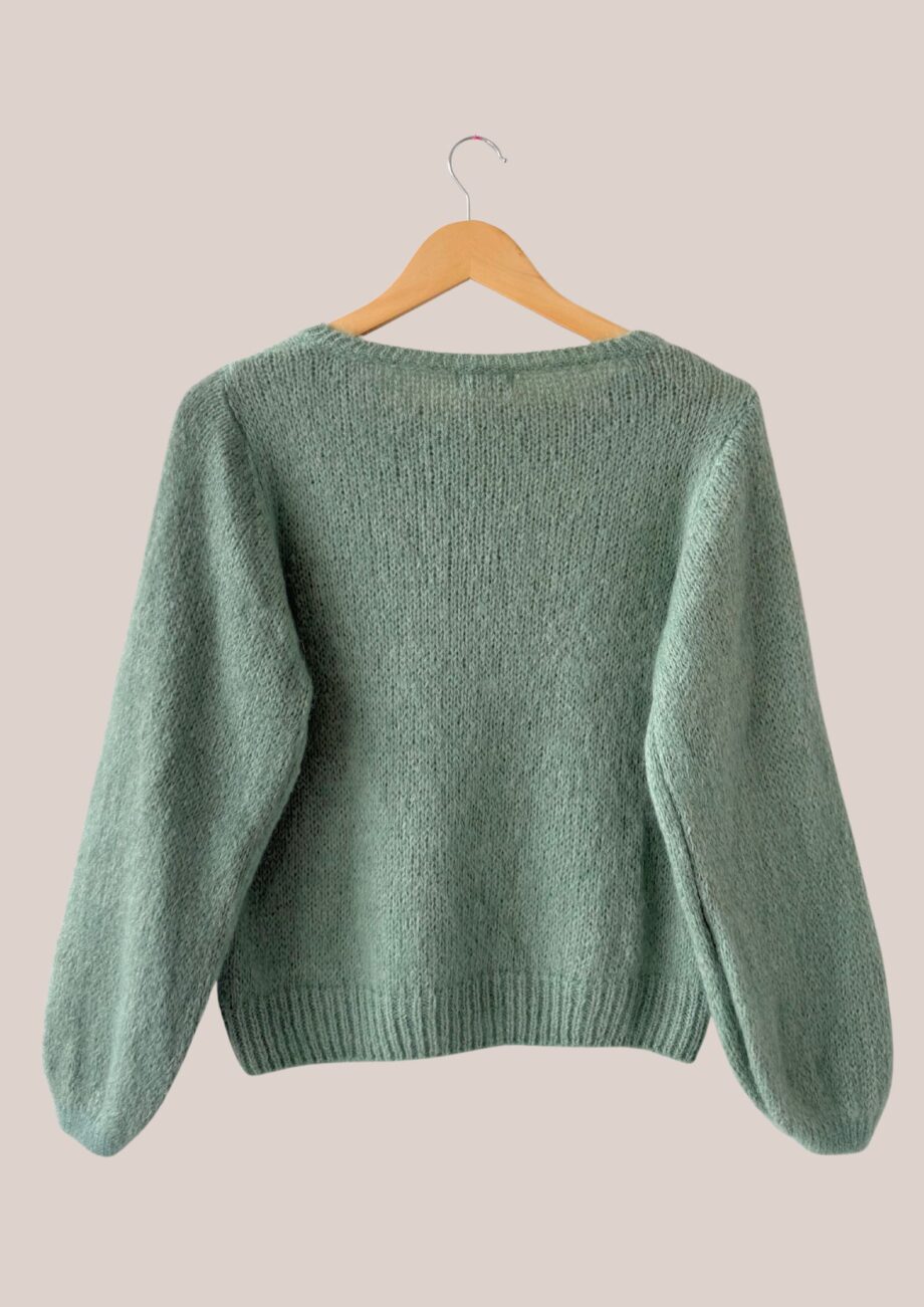 Pull Pascaline vert amande pour femme senior en maille douce forESTIME.