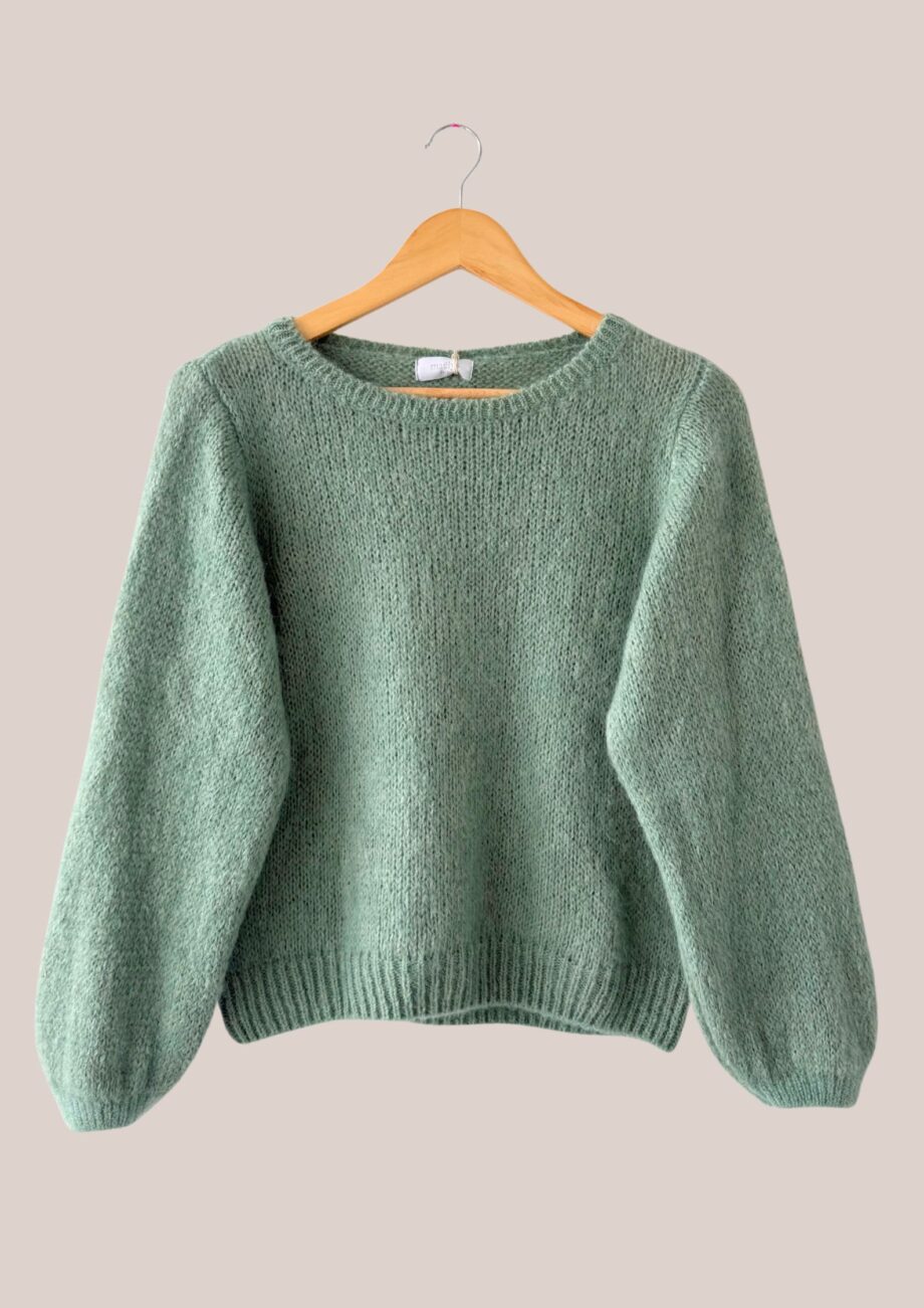 Pull Pascaline vert amande pour femme senior en maille douce forESTIME.