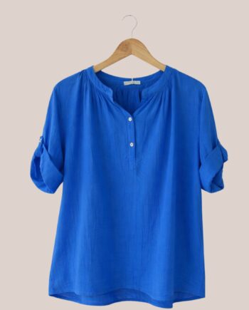 blouse bleu femme encolure boutonnée