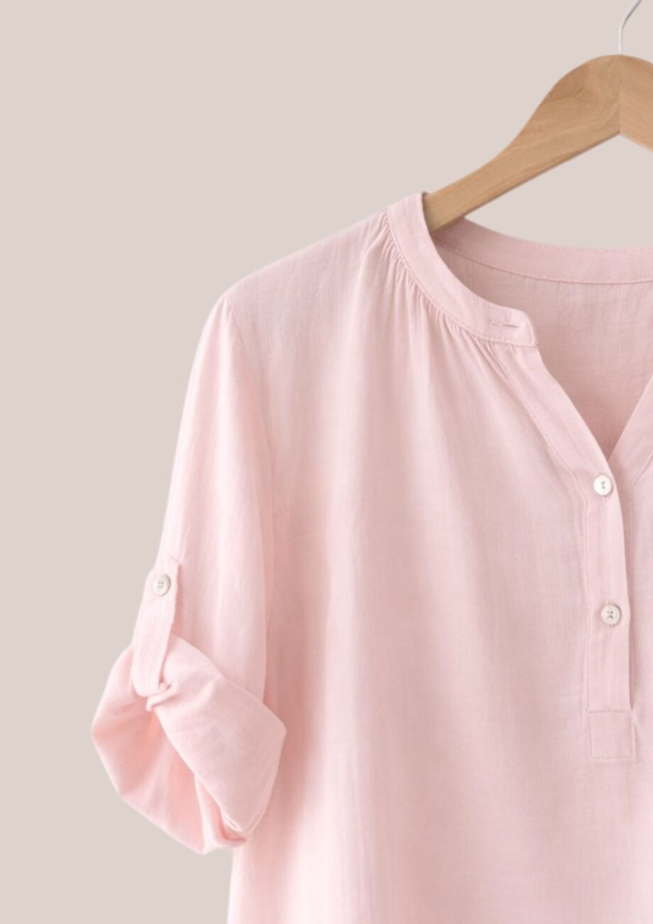 blouse rose poudré femme encolure boutonnée