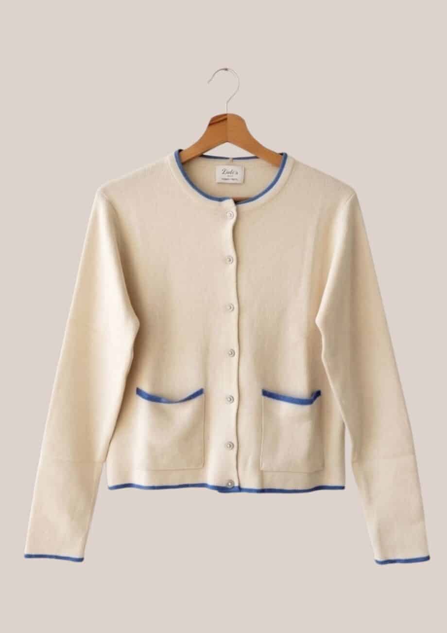 gilet femme coton beige bleu - forESTIME