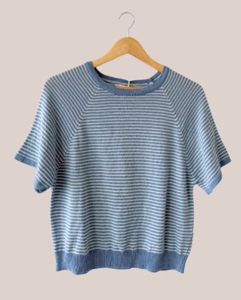 Pull paty de coloris bleu idéal pour femme senior. Très confortable