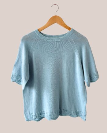 Pull poma manches courtes, coloris bleu ciel idéal pour femme senior