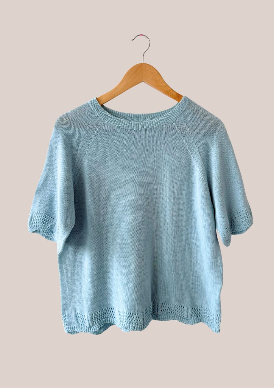 Pull poma manches courtes, coloris bleu ciel idéal pour femme senior