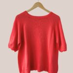Pull femme corail, manches courtes