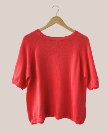 Pull femme corail, manches courtes