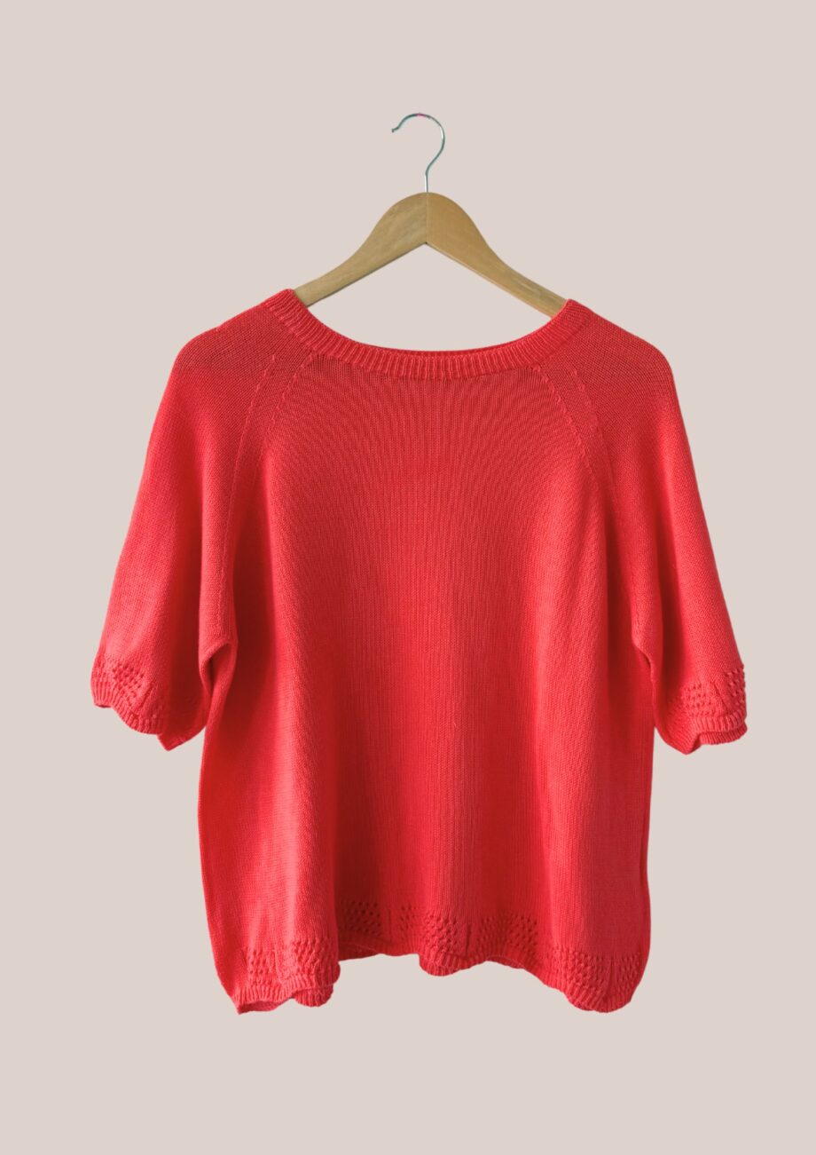 Pull femme corail, manches courtes