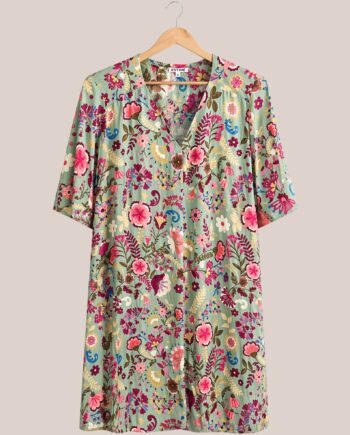Robe romy imprimé vert idéal pour femme senior -forESTIME