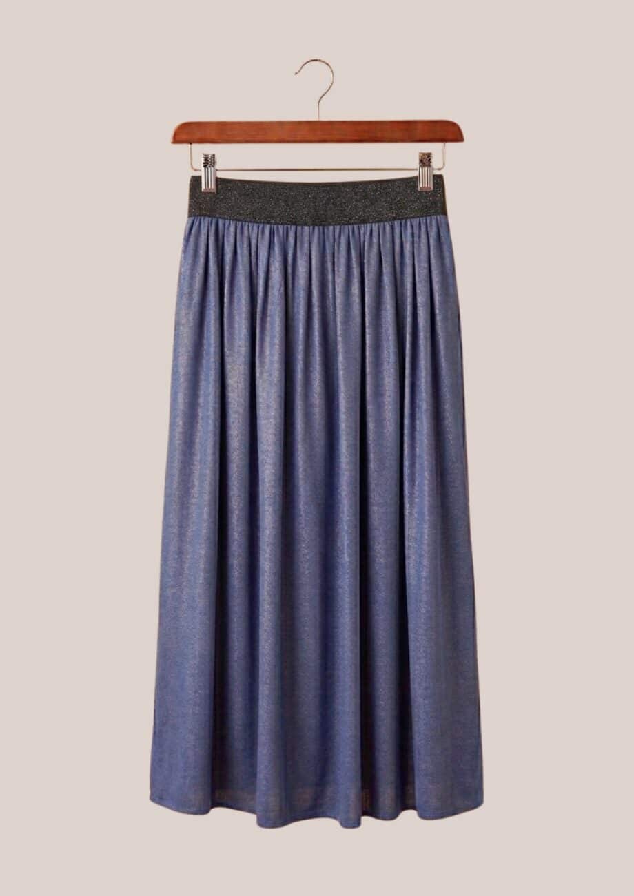 Jupe Justine longue unie denim foncé femme senior viscose polyester élastiquée longueur cheville - forESTIME