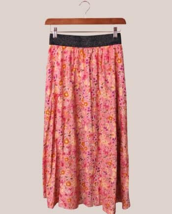 Jupe Justine longue rose motifs floraux femme senior viscose élastiquée longueur cheville - forESTIME
