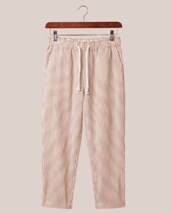 Pantalon rayé pour femme senior de coloris camel