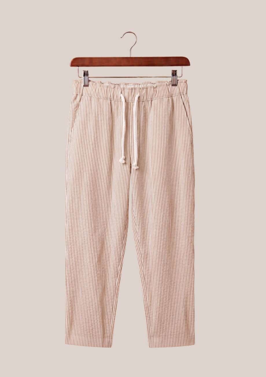 Pantalon rayé pour femme senior de coloris camel