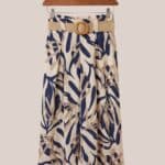 Pantalon Pietro imprimé feuillage bleu et beige femme senior coupe droite taille haute - forESTIME