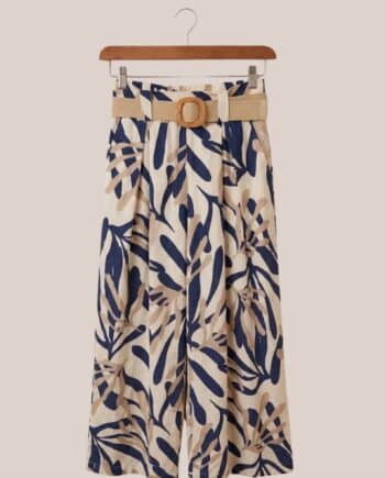Pantalon Pietro imprimé feuillage bleu et beige femme senior coupe droite taille haute - forESTIME