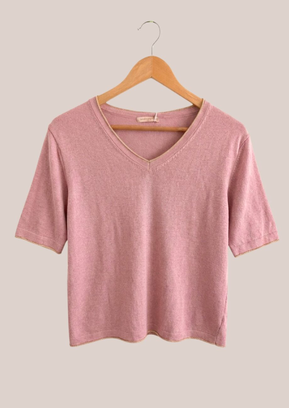 Pull coloris rose, manches courtes idéal pour femme senior - forESTIME