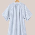 Robe Rouba mi-longue rayée bleu marine et blanc femme senior manches bouffantes - forESTIME