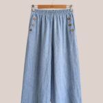Pantalon lin et coton femme senior large bleu avec taille élastique Peter