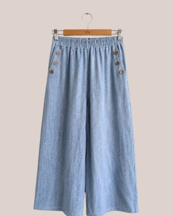 Pantalon lin et coton femme senior large bleu avec taille élastique Peter