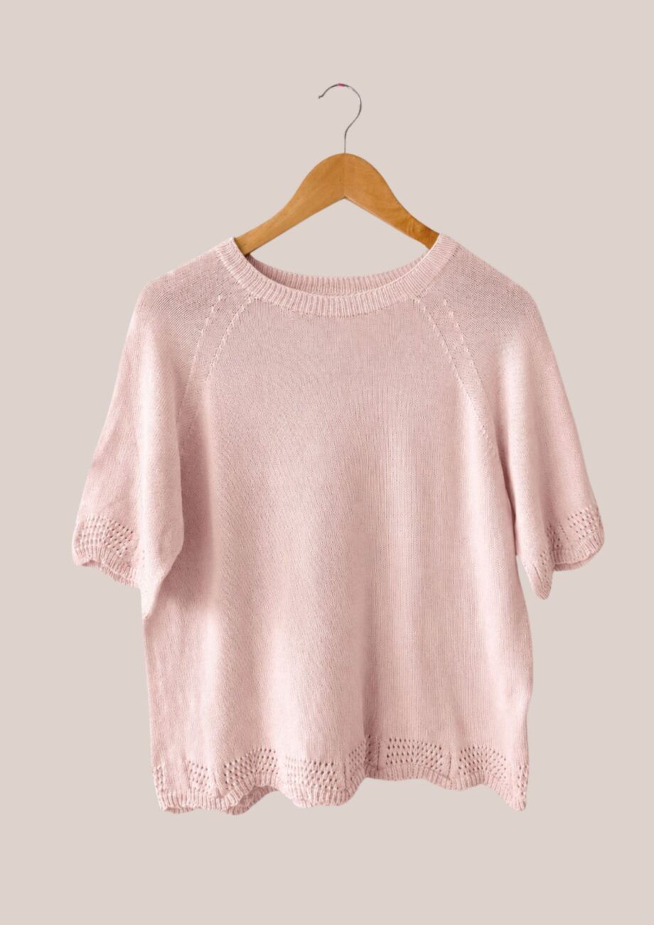 Pull coton léger femme senior rose poudré en maille fine modèle Poma