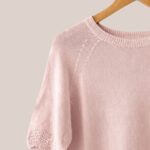 Pull coton léger femme senior rose poudré avec tricotage ajouré Poma